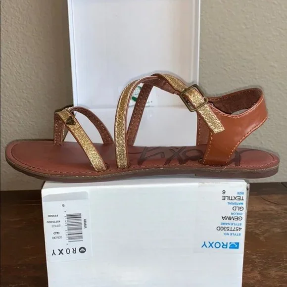 Roxy Gemma Gold Glitter Gladiator Sandals Size 6 - Picture 7 of 14